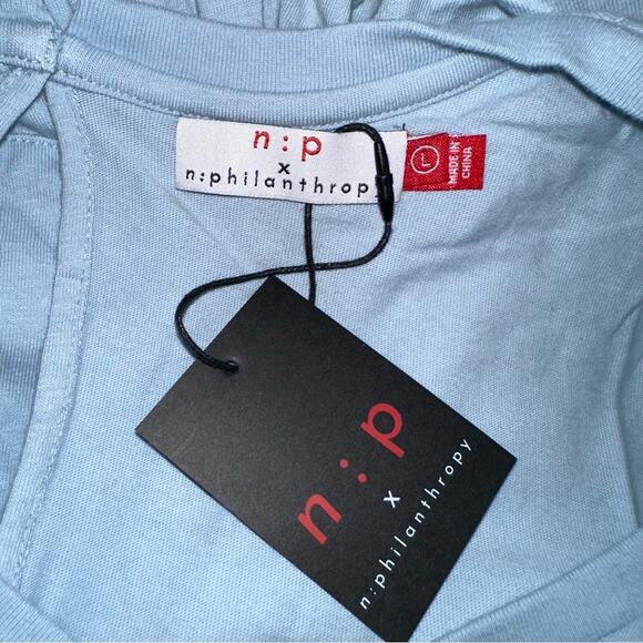 NWT n:Philanthropy Lawes Short Sleeve V-Neck Light Blue Jumpsuit LARGE - Picture 5 of 10